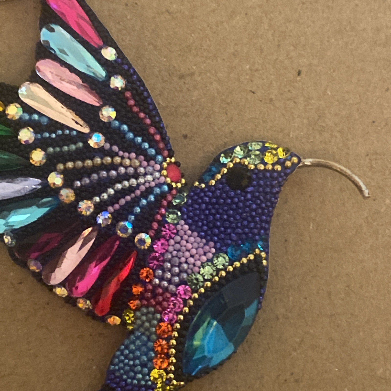 Mexico Sterling Silver Beaded Multi Colored Hummingbird Pendant