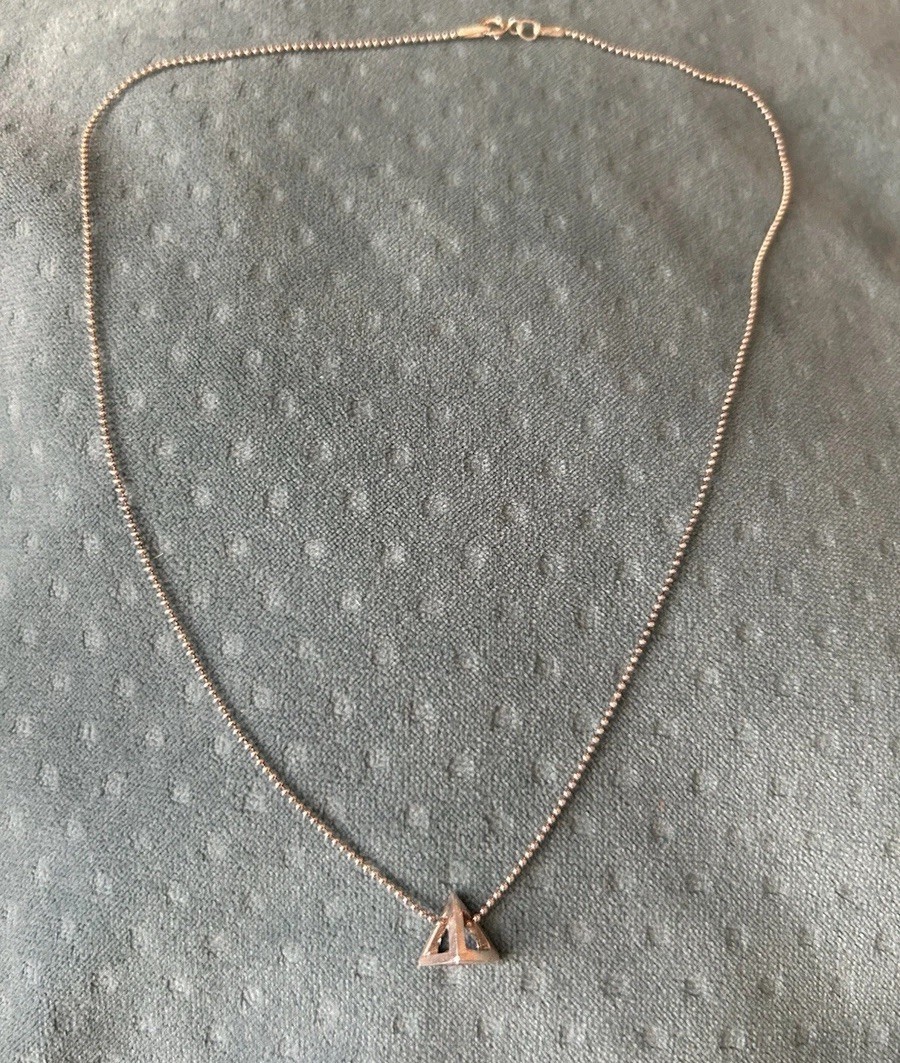 Silver Pyramid Pendant Necklace On A Stamped 925 Silver Chain 16 Inches ￼