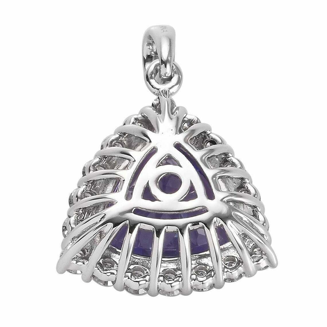 Trillion-Cut Tanzanite Halo Pendant in White Gold Finished For Women