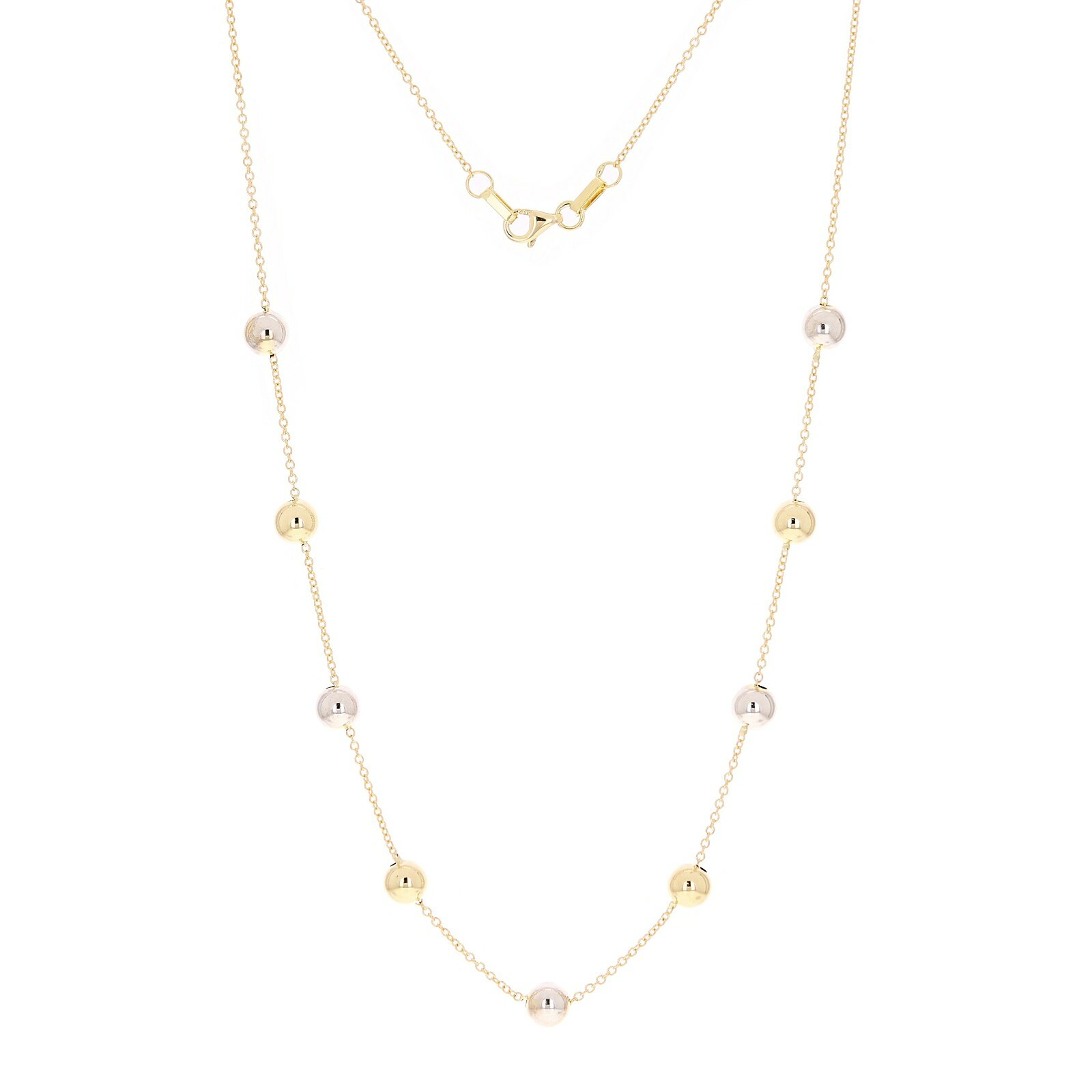 Italian 14k Yellow & White Gold Bead Station Chain Necklace 18″ 6mm 3.2 grams