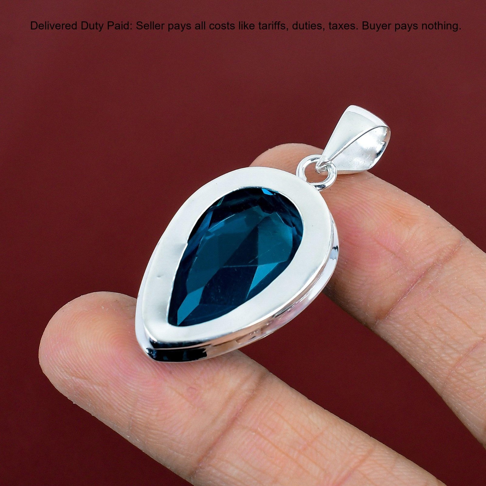 925 Silver Natural Indicolite Handcrafted Daughter Artisan Bezel Pendant Jewelry