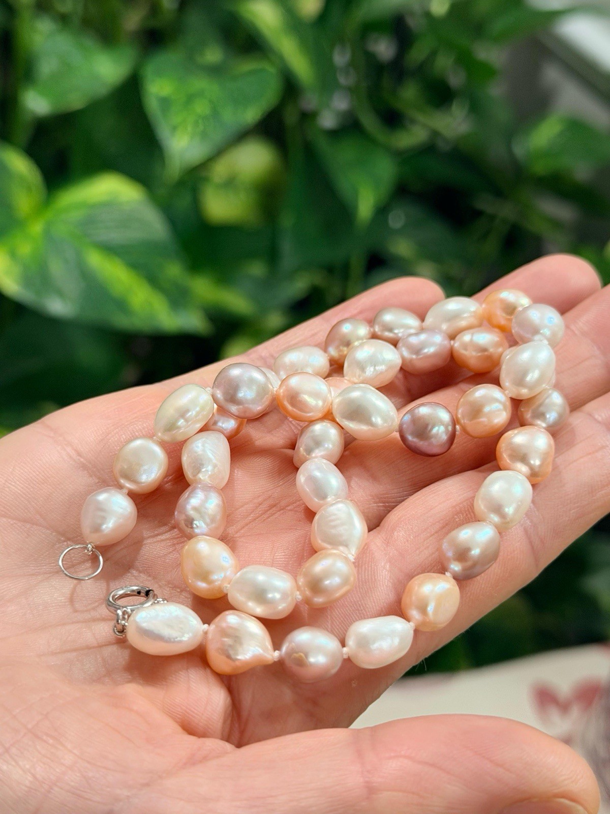 June Birthstone Multicolor Pastel Pink White Purple Pearl Bridal Necklace, Gift