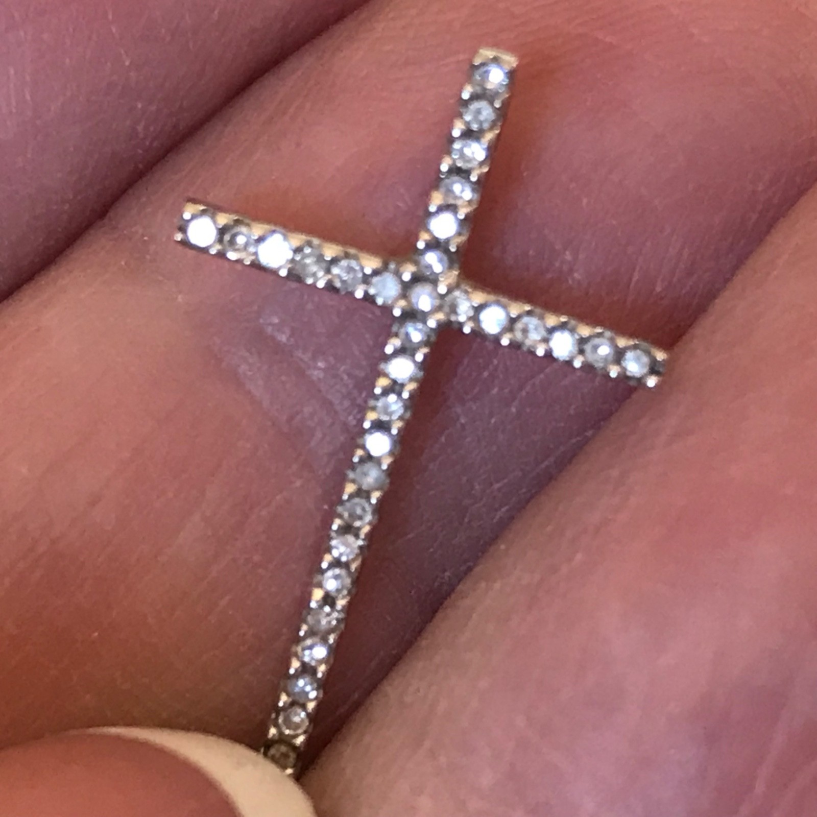 14k diamond pendant .8″ cross pave white gold designer