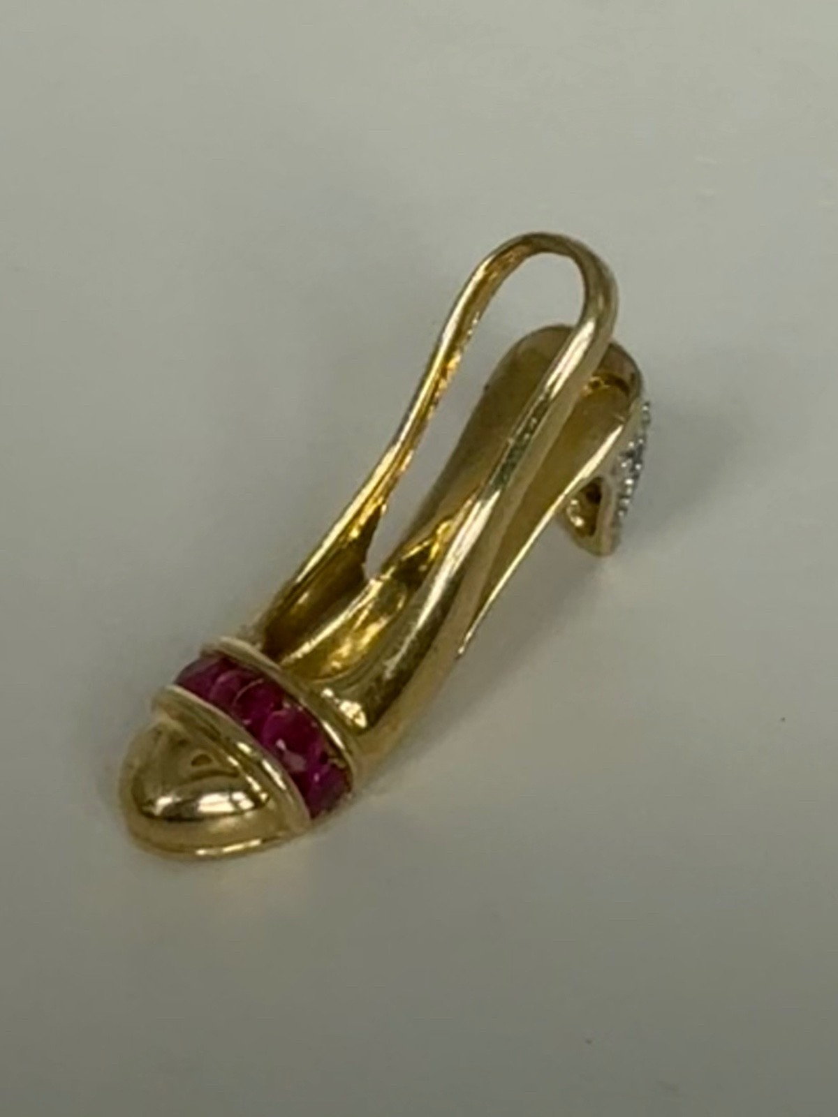 10K 5 Ruby & Diamond High Heel Slingback Pendant/Slide 2.4 g