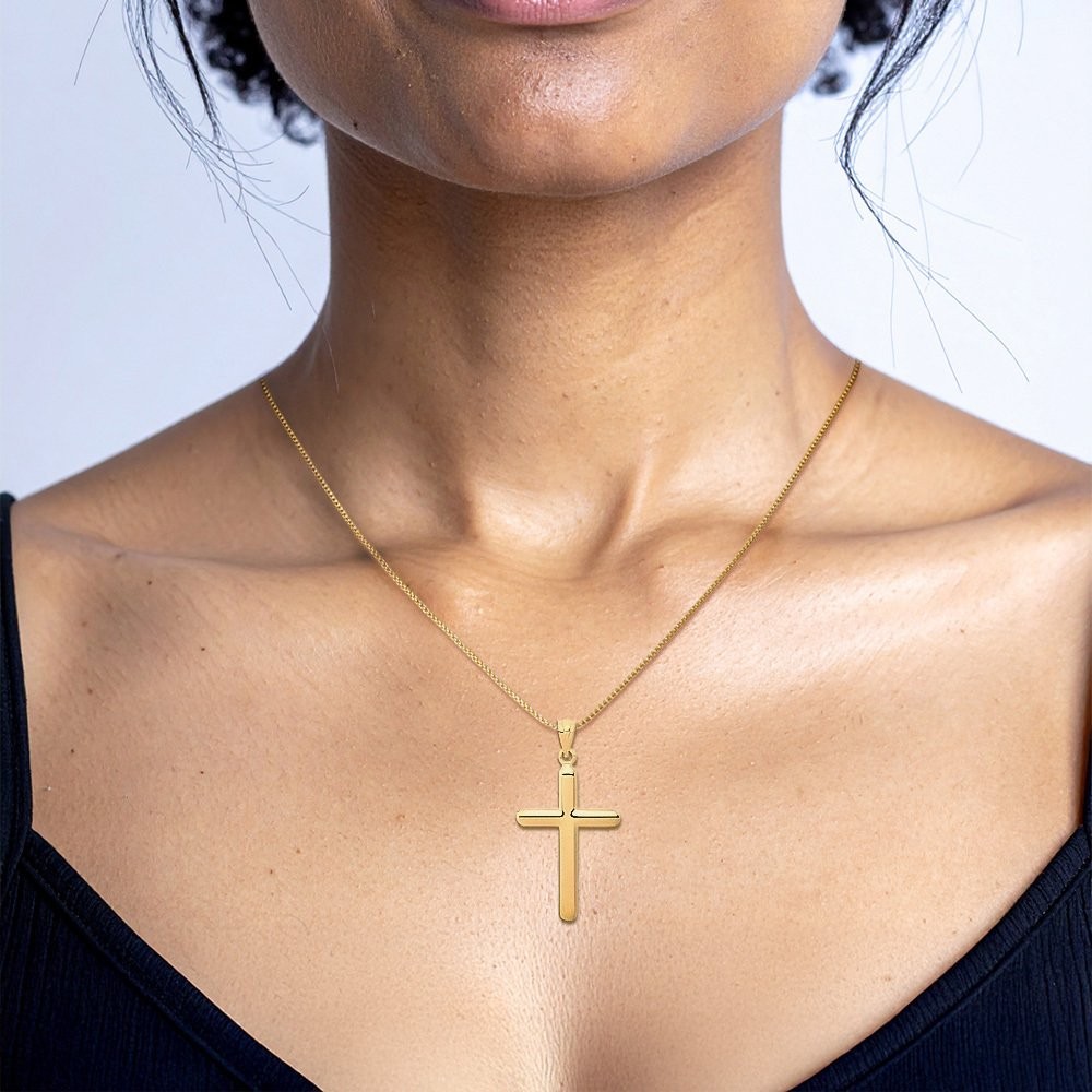 14K Solid Yellow Gold Extra Large Cross Pendant Necklace 39mm 1-1/2 inch