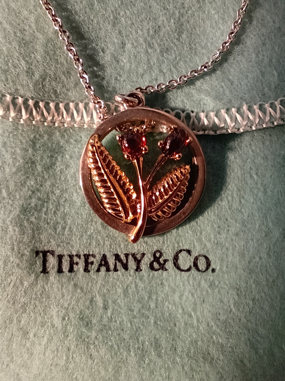 Tiffany & Co. Combi Flower Necklace SV925 18K YG750 Red Stone Mint w/Tags
