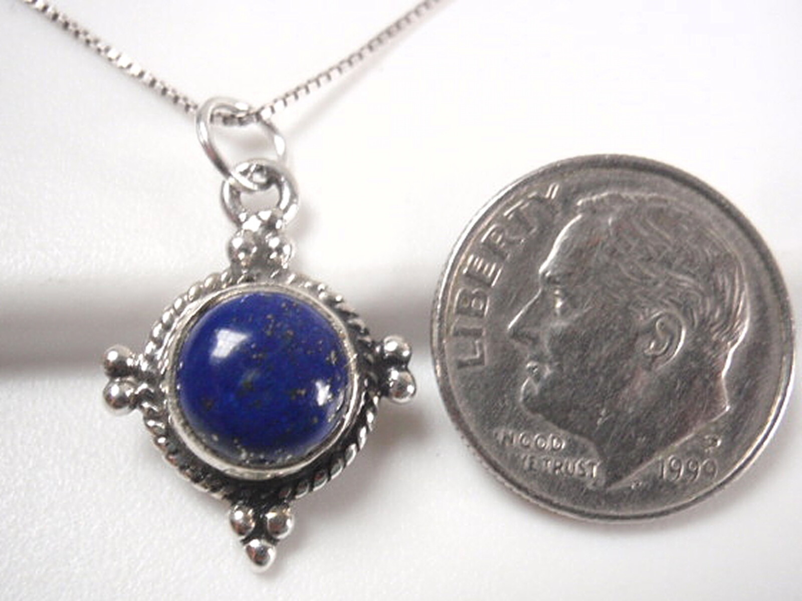 Lapis 4-Points with Rope Style Accents 925 Sterling Silver Pendant