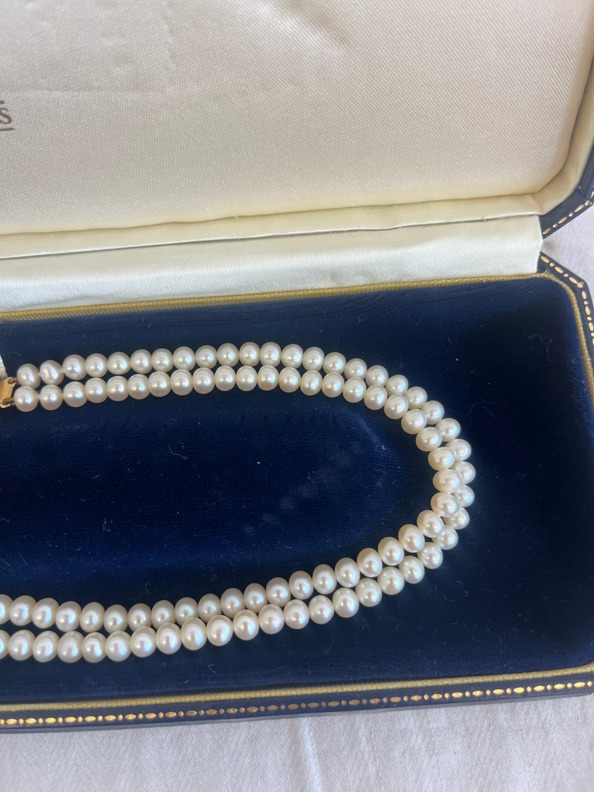Vintage Lotus 9ct Gold Cultured Pearls Double Strand Necklace with Box