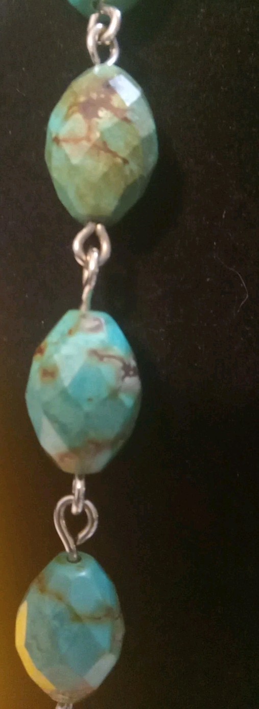 American West Turquoise Faceted Sterling Silver Beaded Necklace 32″ New In Box