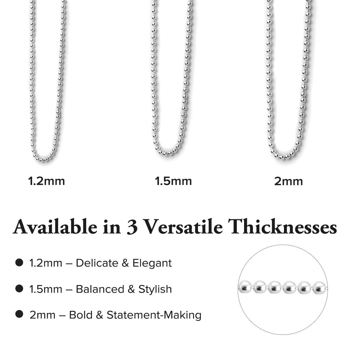 Solid Sterling Silver Bead Ball Chain Necklace All Sizes 925 925 Italian Made