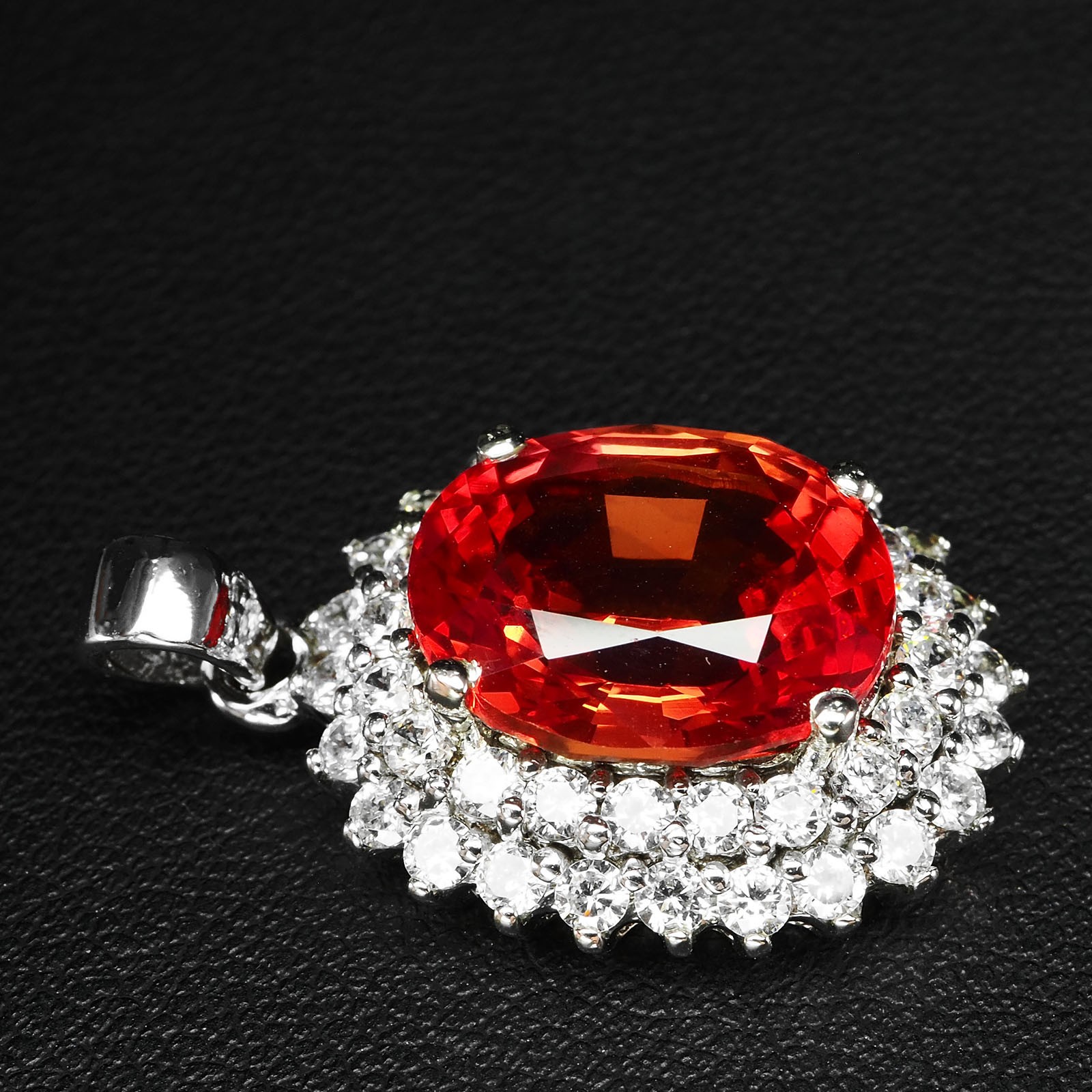 Twinkling Sunset Orange Sapphire 9.70Ct 925 Sterling Silver White Gold Pendants