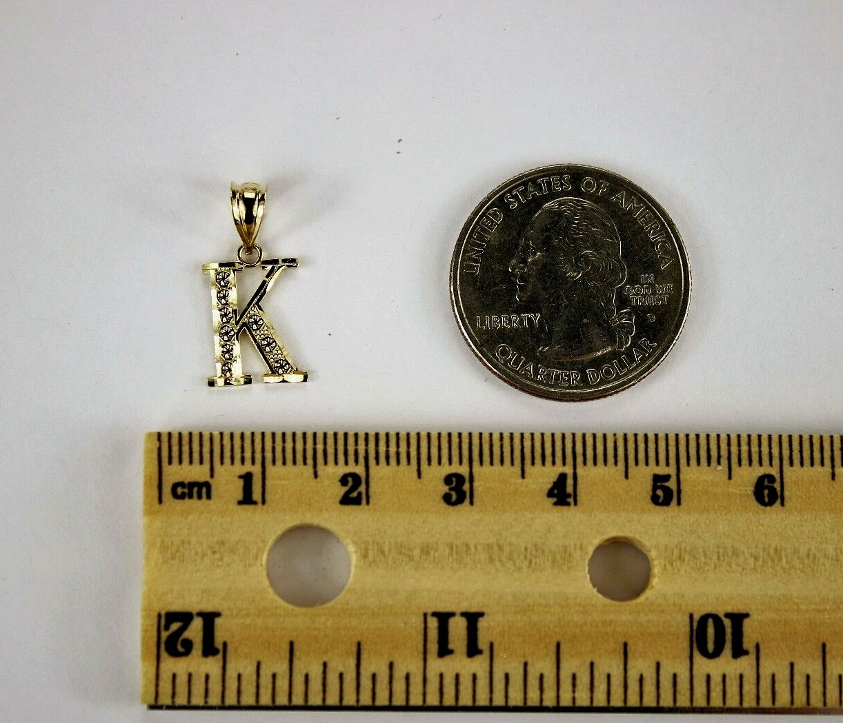 10K Yellow Gold Initial Pendant Charm Diamond Cut A ~ Z Alphabet 4 Sizes