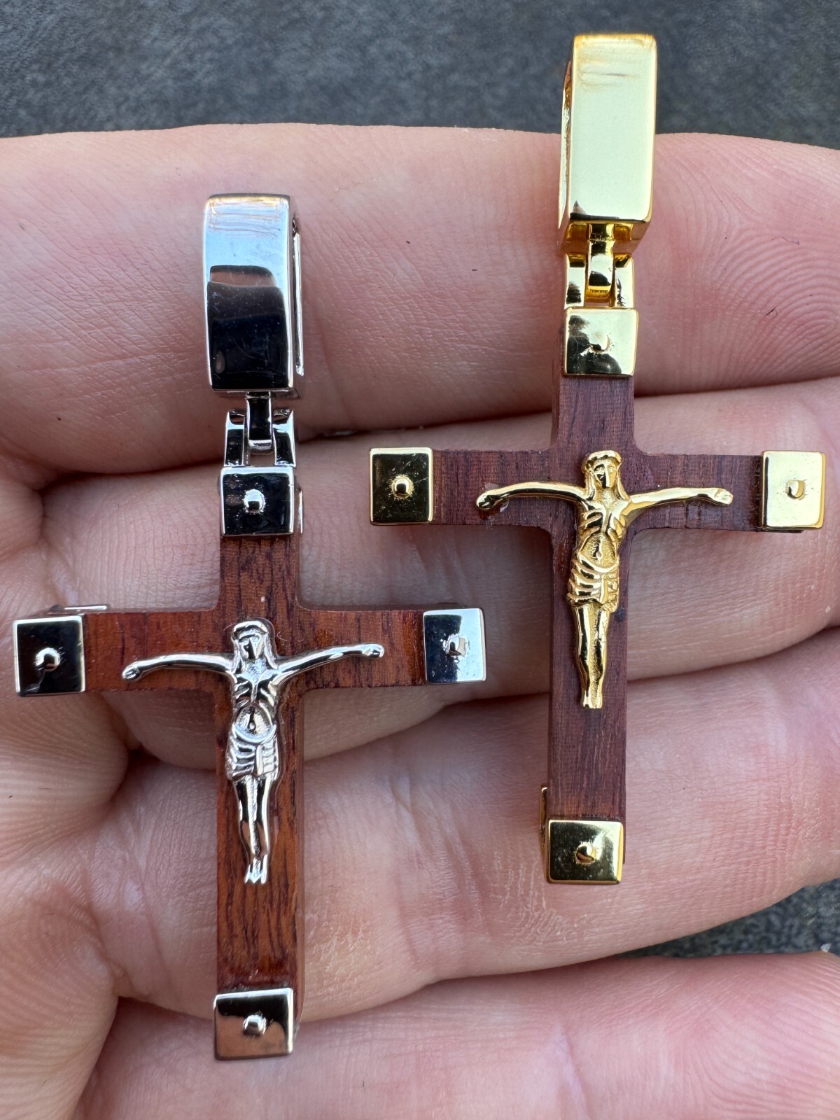 Small Plain Real 925 Silver & Natural Wood Jesus Cross Pendant Necklace 1.25″