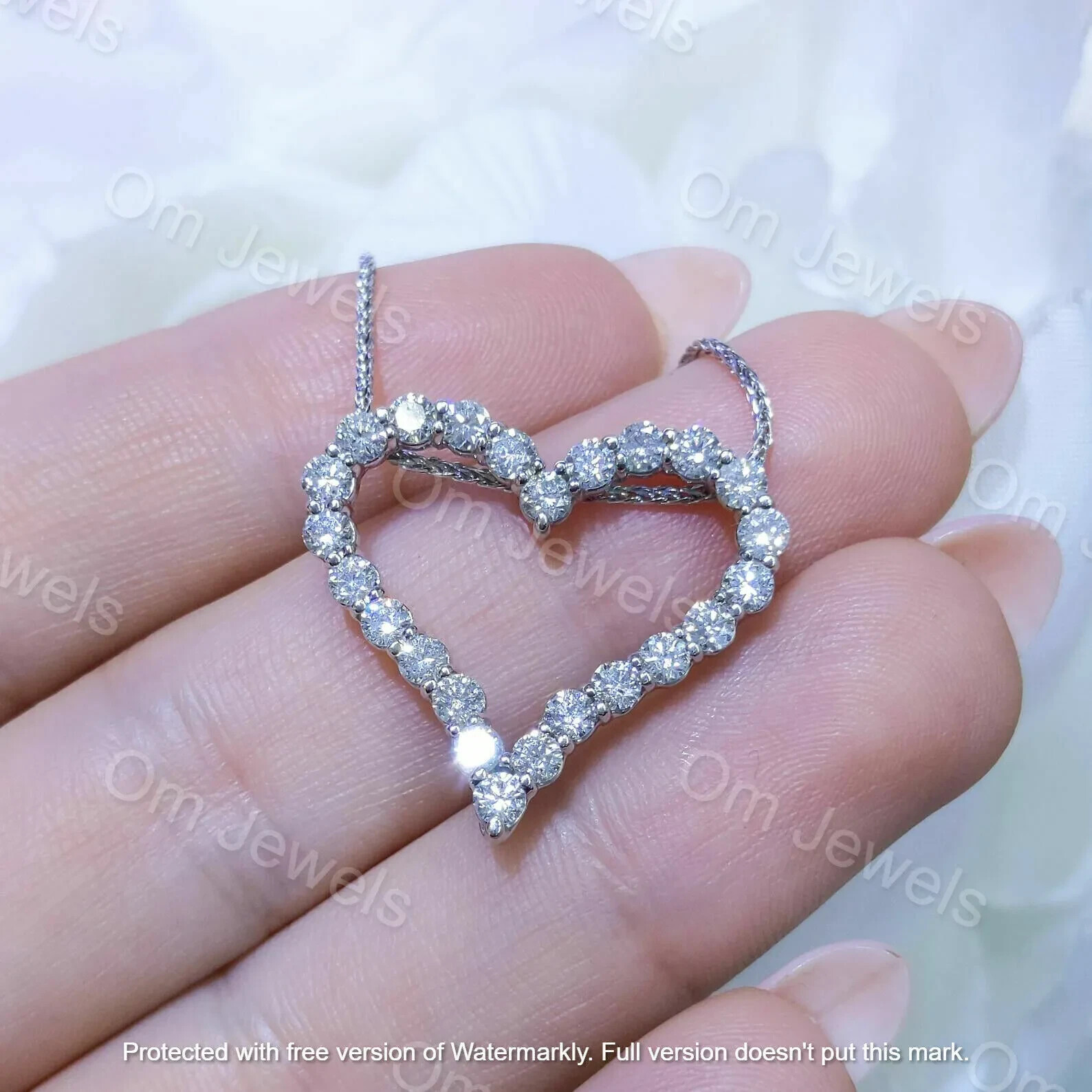1.00Ct Round Cut VVS1/D Diamond Heart Pendant 14K White Gold Over Free Chain