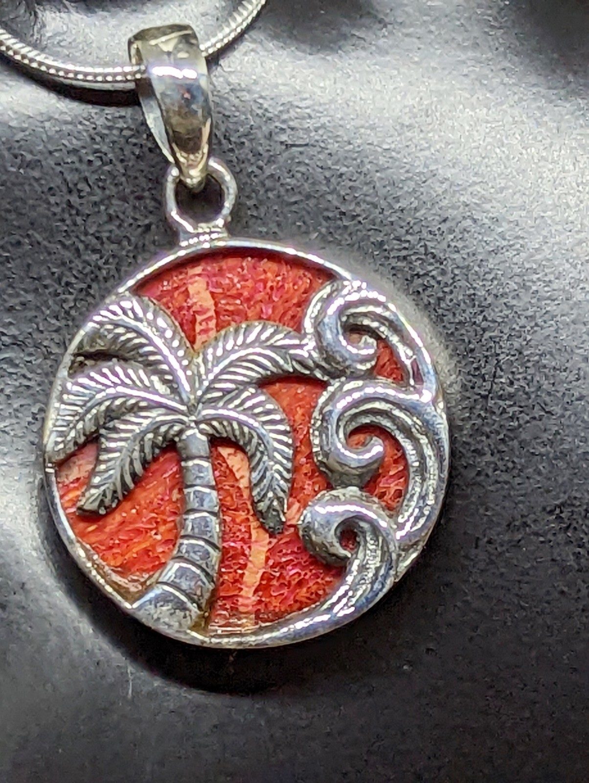 Sterling Silver Palm Tree, Waves and Coral Necklace