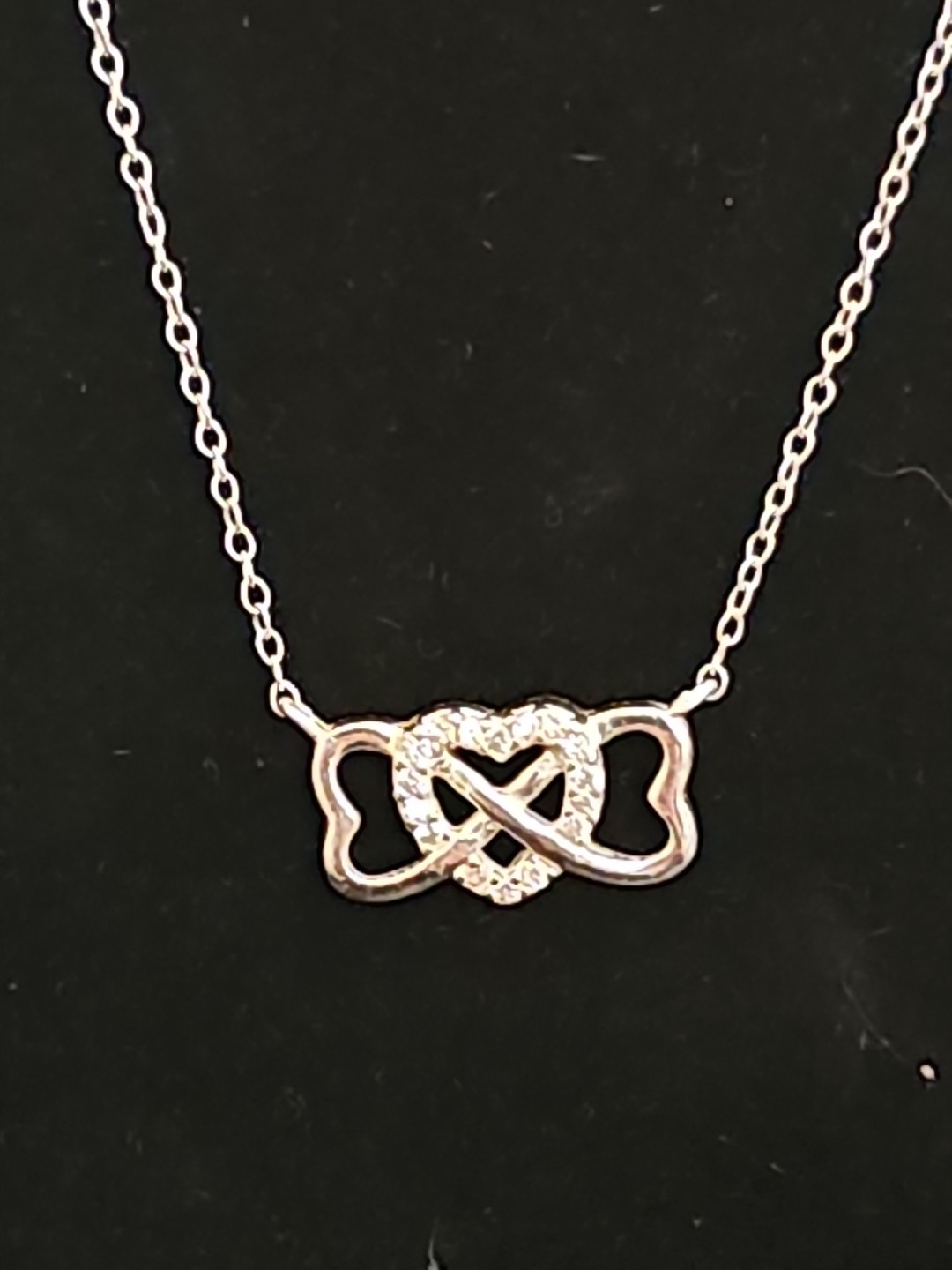 925 Sterling Silver Necklace Heart Infinity Pendant Rhinestones