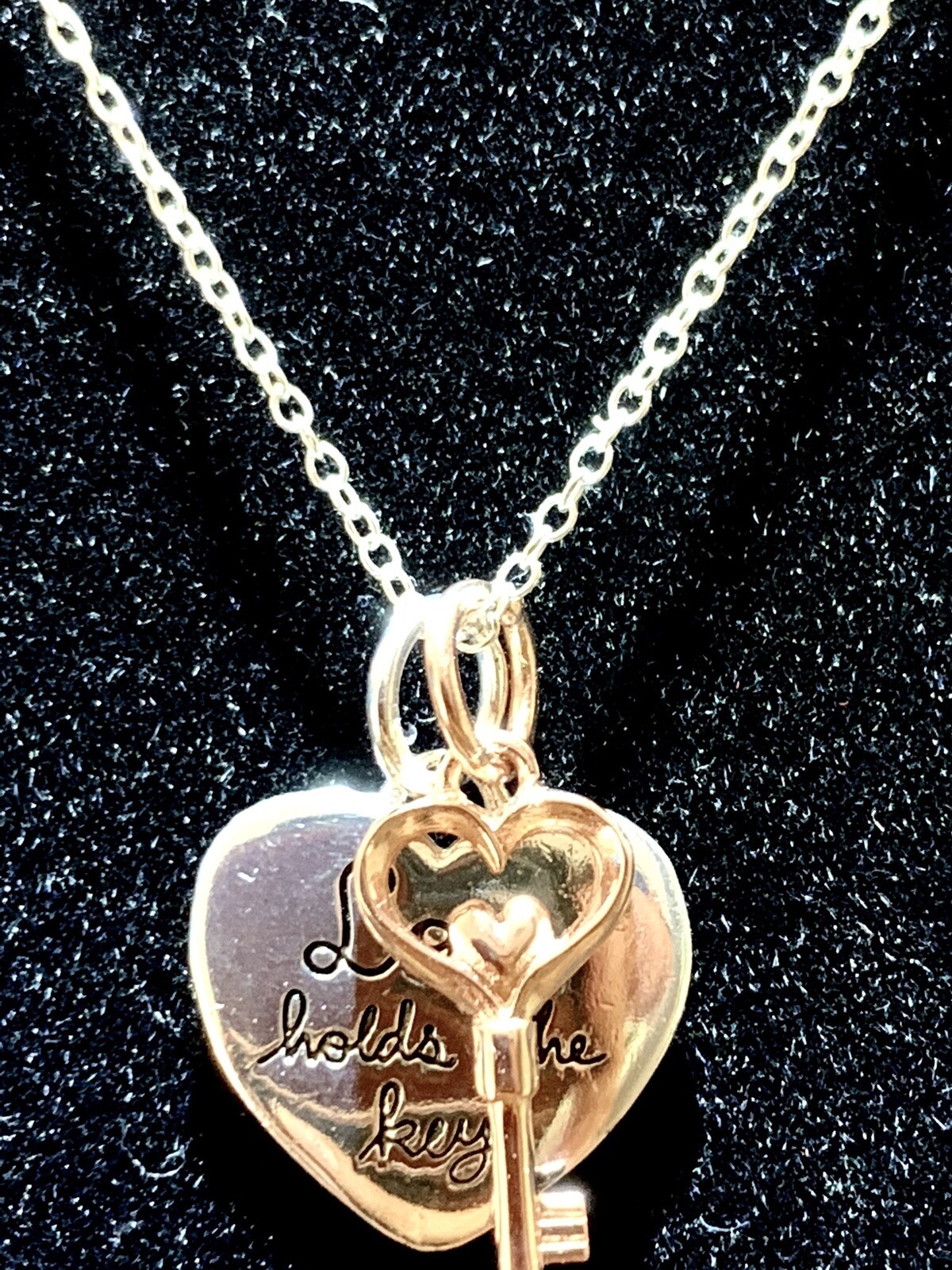 Unwritten Sterling Silver Two-Tone “Love Holds the Key” Charm Necklace X504