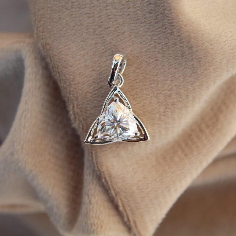 2 CT Trillion Cut Fancy Moissanite Wedding Pendant 14K White Gold Plated For Her