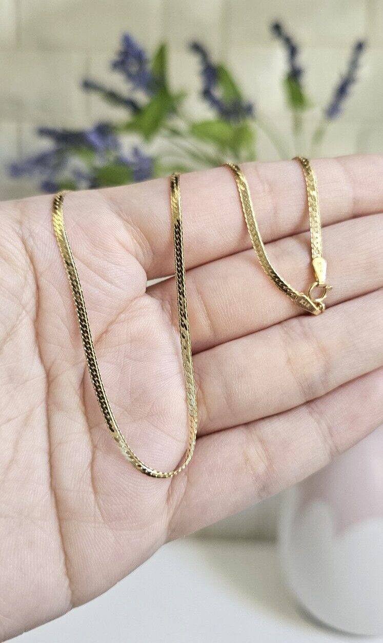 2mm 18K Solid Yellow Gold Herringbone Choker or Collar Necklace 15 in