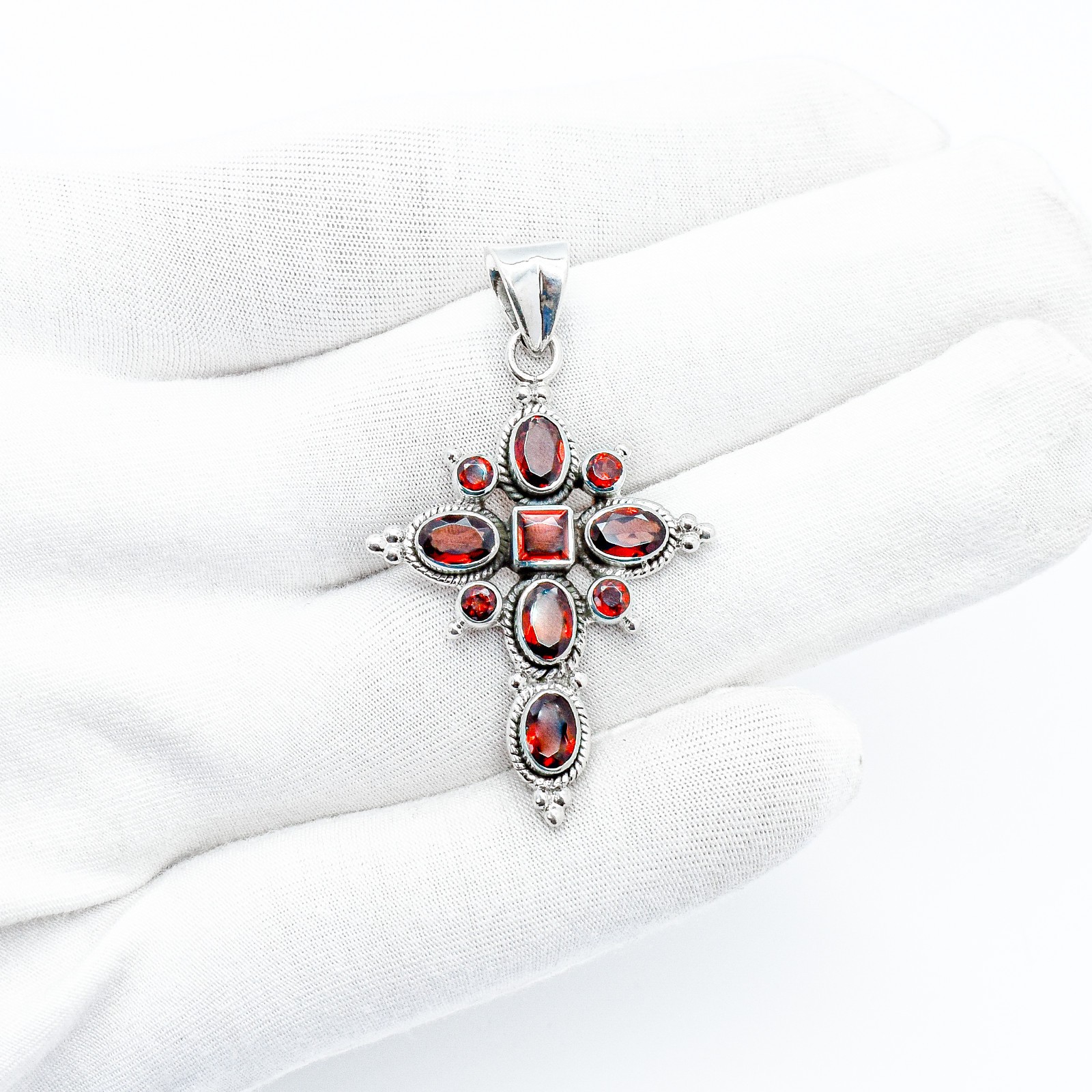 925 Sterling Silver Natural Red Garnet Cross Pendant Women’s Jewelry Gift