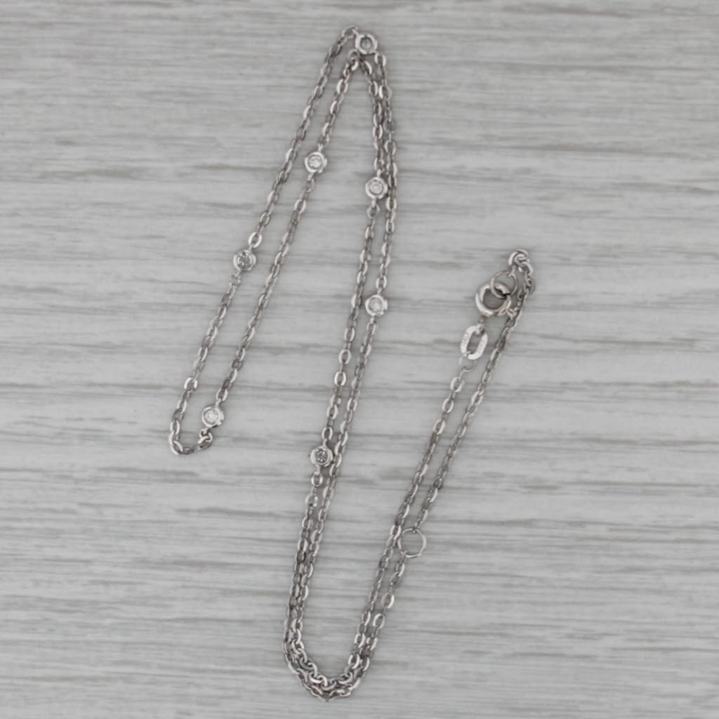0.14ctw Diamonds by the Yard Station Necklace 14k White Gold Cable Chain 16″ 18″