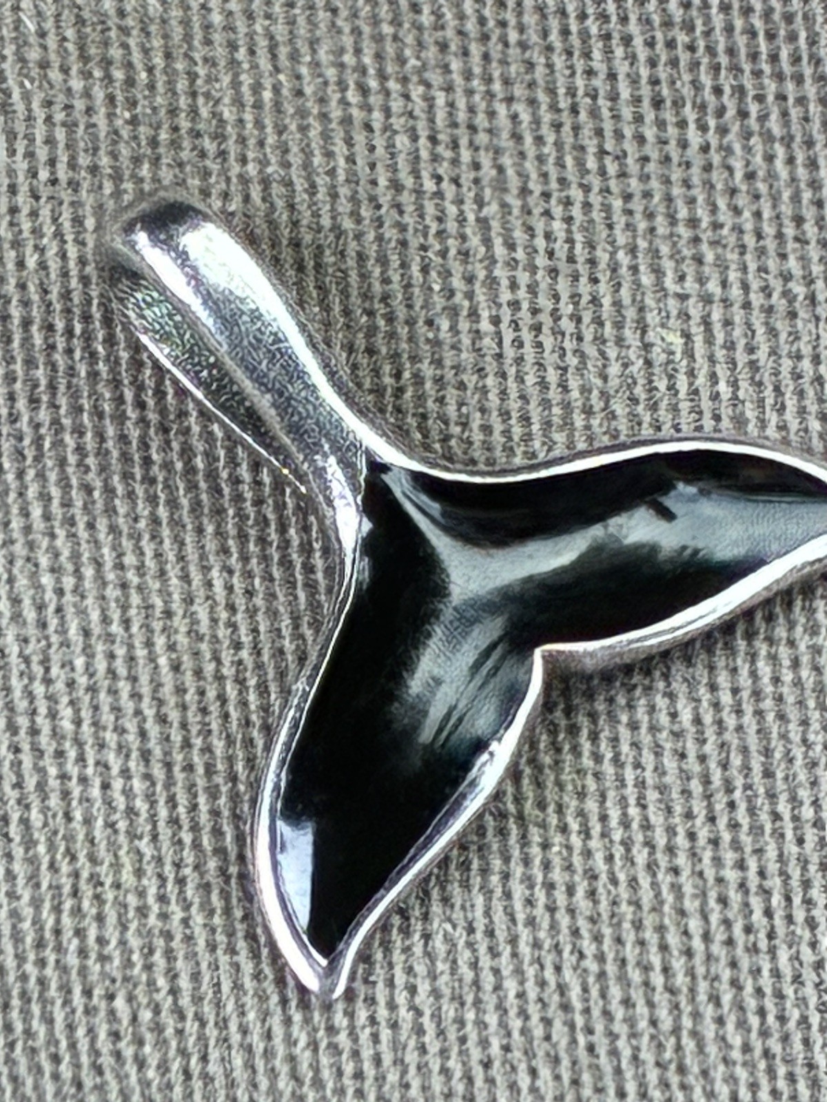 Signed 925 Sterling Silver Black Whale Tail Pendant Charm Beach Animal Theme
