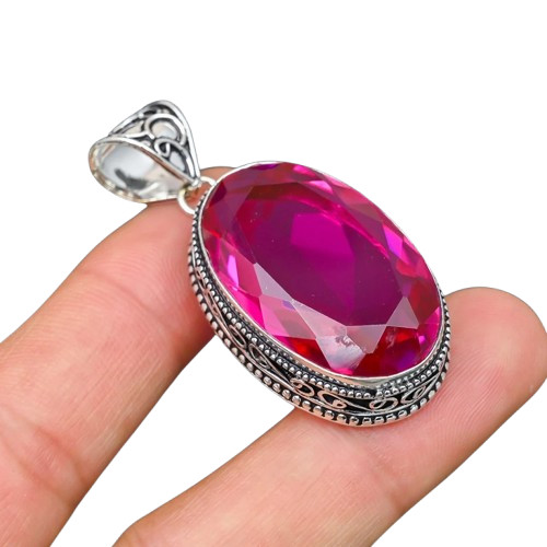 Pink Tourmaline Gemstone Handmade 925 Sterling Silver Oval Cut Jewelry Pendant