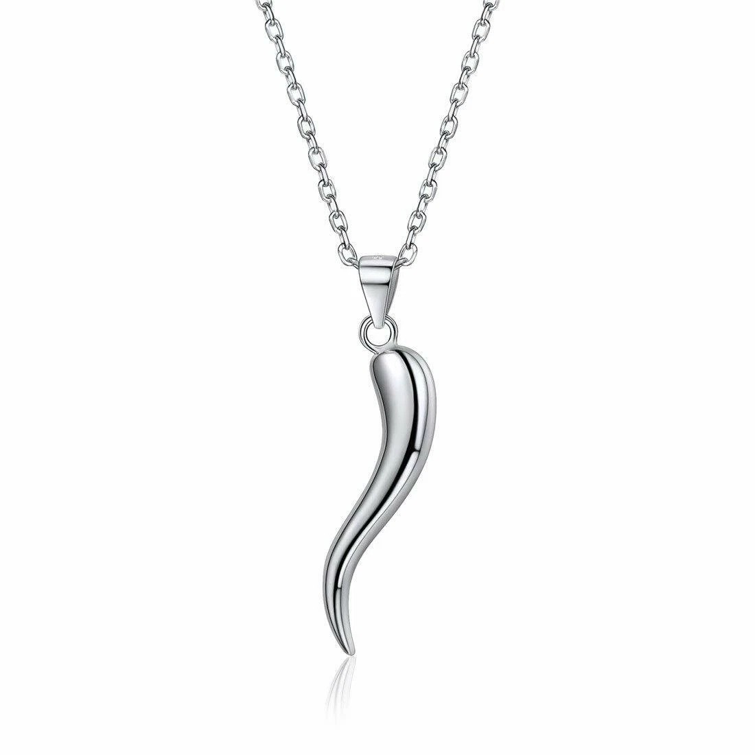925 Sterling Silver Italian Cornicello Horn Pendant Necklace 18″