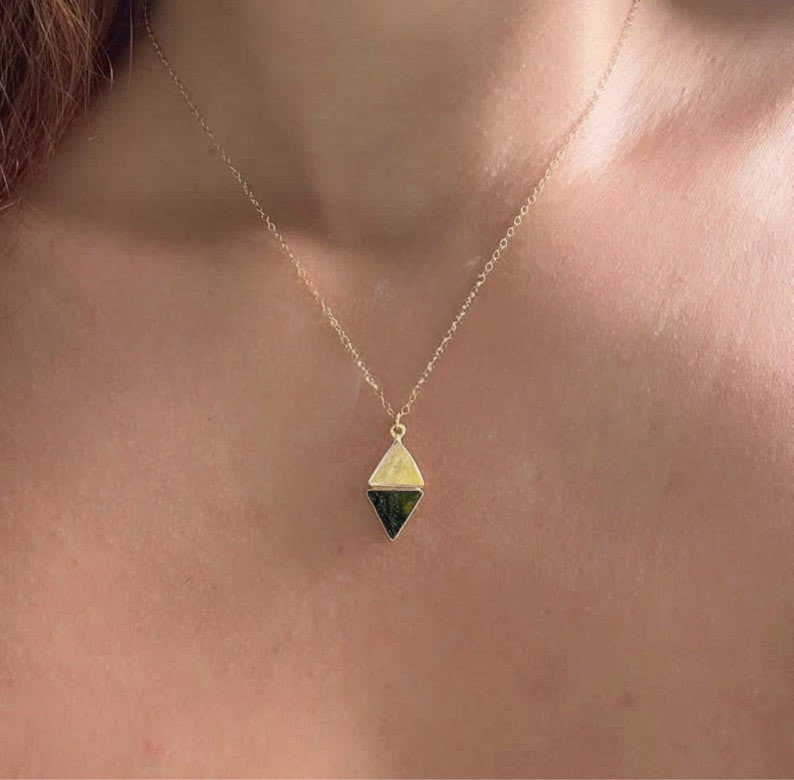 Czech Moldavite And Libyan Desert Glass Pendant 925 Sterling Silver Jewelry