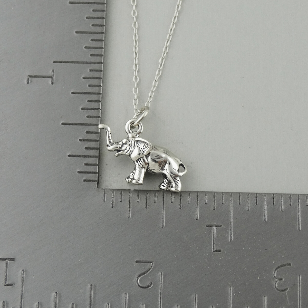 3D Elephant Charm Necklace -925 Sterling Silver-Zoo Safari 3-Dimensional Pendant
