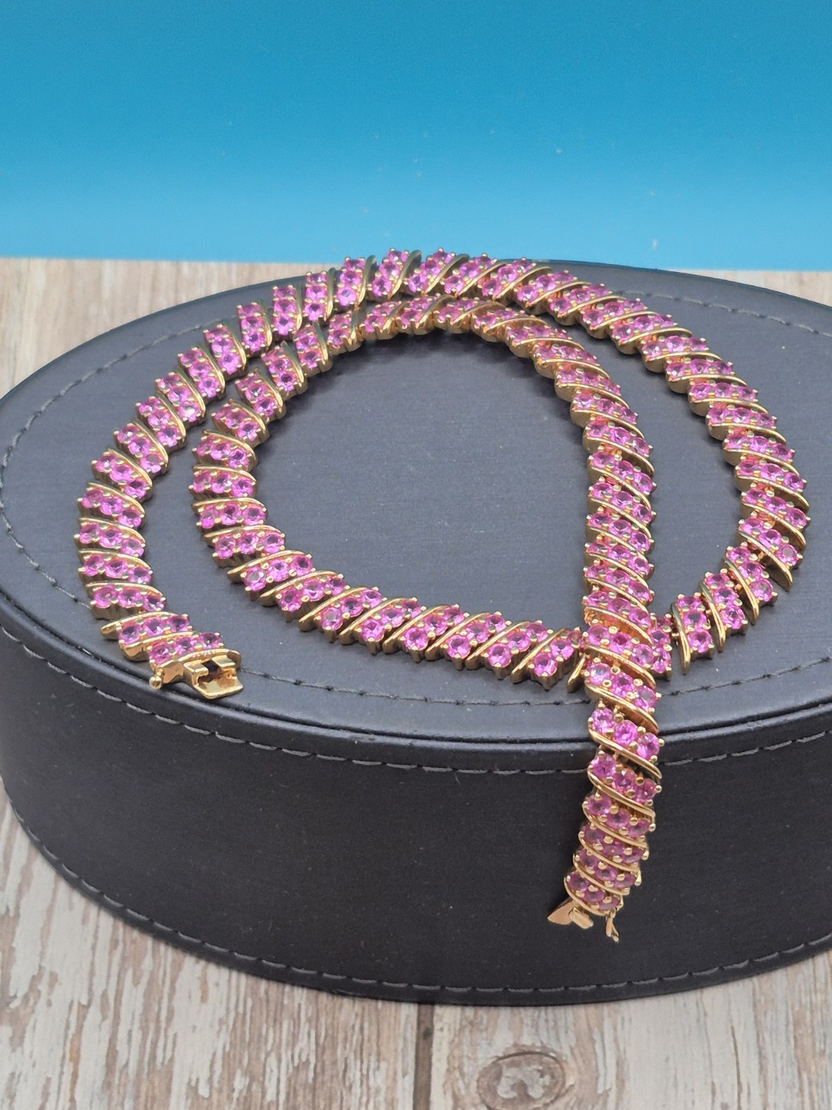 925 Pink Sapphire Gold Over Sterling Silver Tennis Necklace Choker 17in Infinity