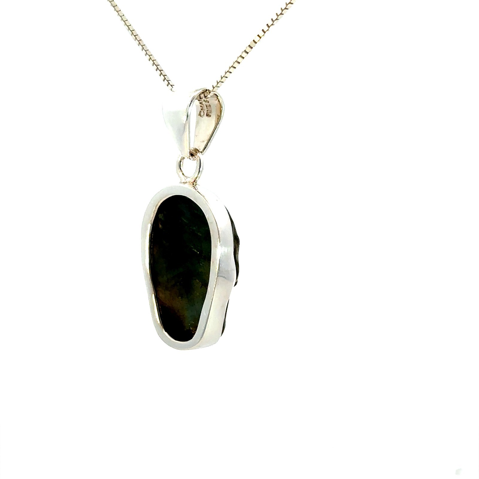 Sterling Silver Labradorite Skull Pendant (Charles Albert) 5/8 x 1 1/2 Inch