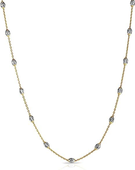 18k Gold Plated 925 Sterling Silver 3MM Diamond Cut Station Oval Moon Necklace