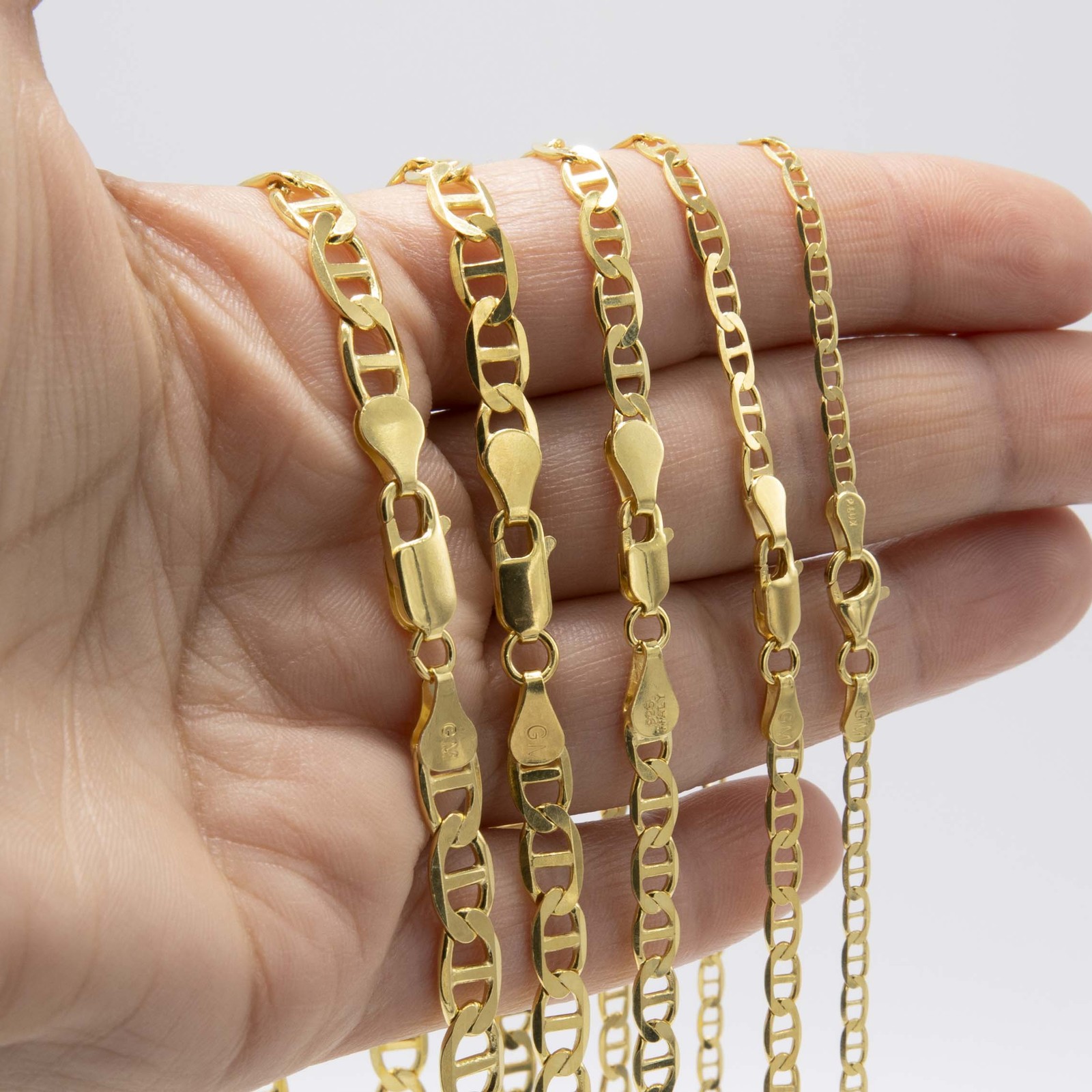Mariner Link Chain Solid 14K Yellow Gold-Plated Silver 925 Italy All Sizes