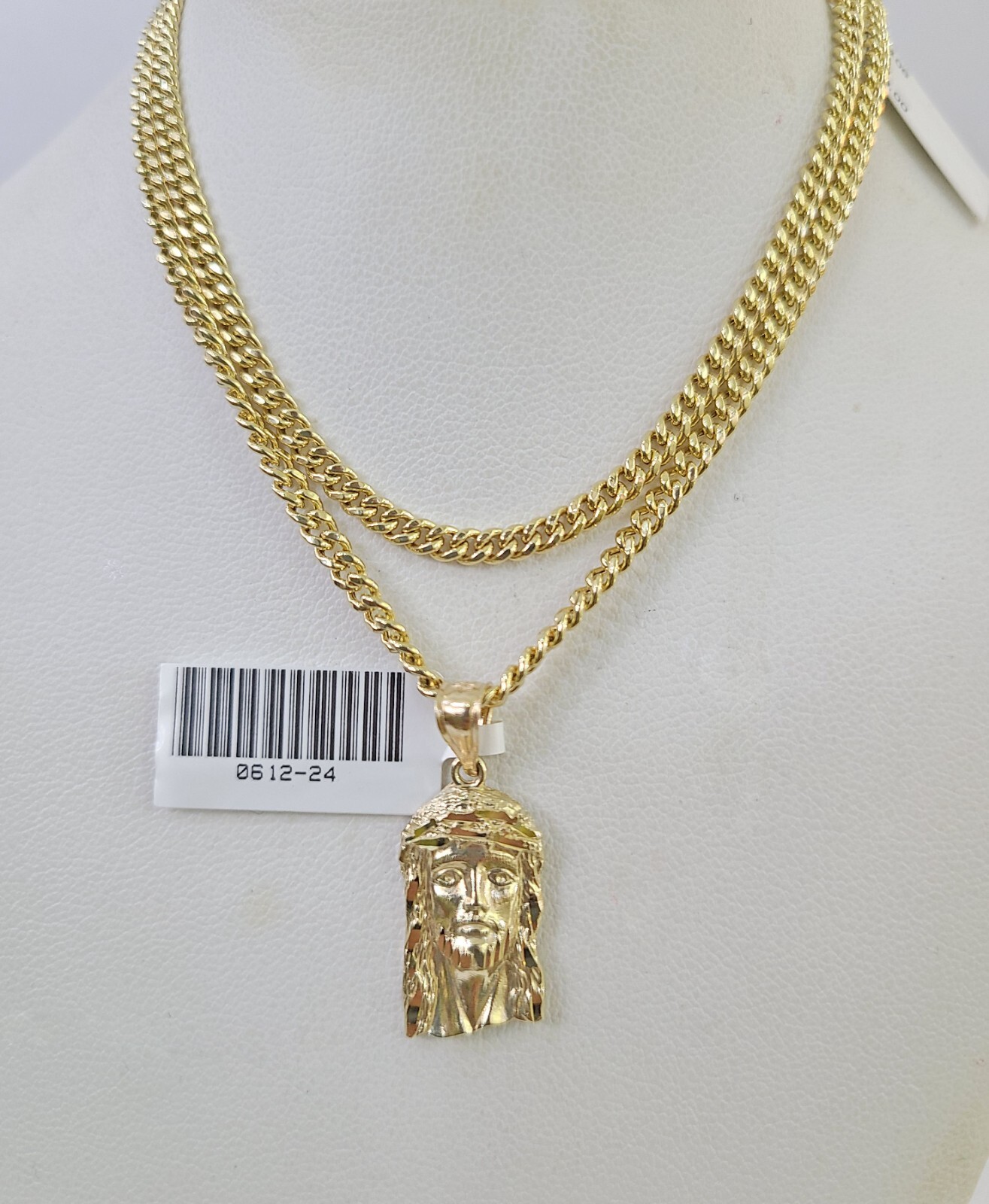 10K Gold Miami Cuban Chain Jesus Head 18″-28″ 3mm REAL Pendant Necklace SET