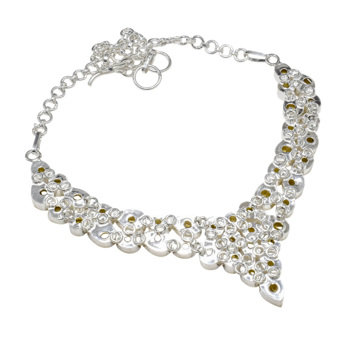925 Sterling Silver Yellow Citrine Gemstone Handmade Jewelry Necklace Size-17-18