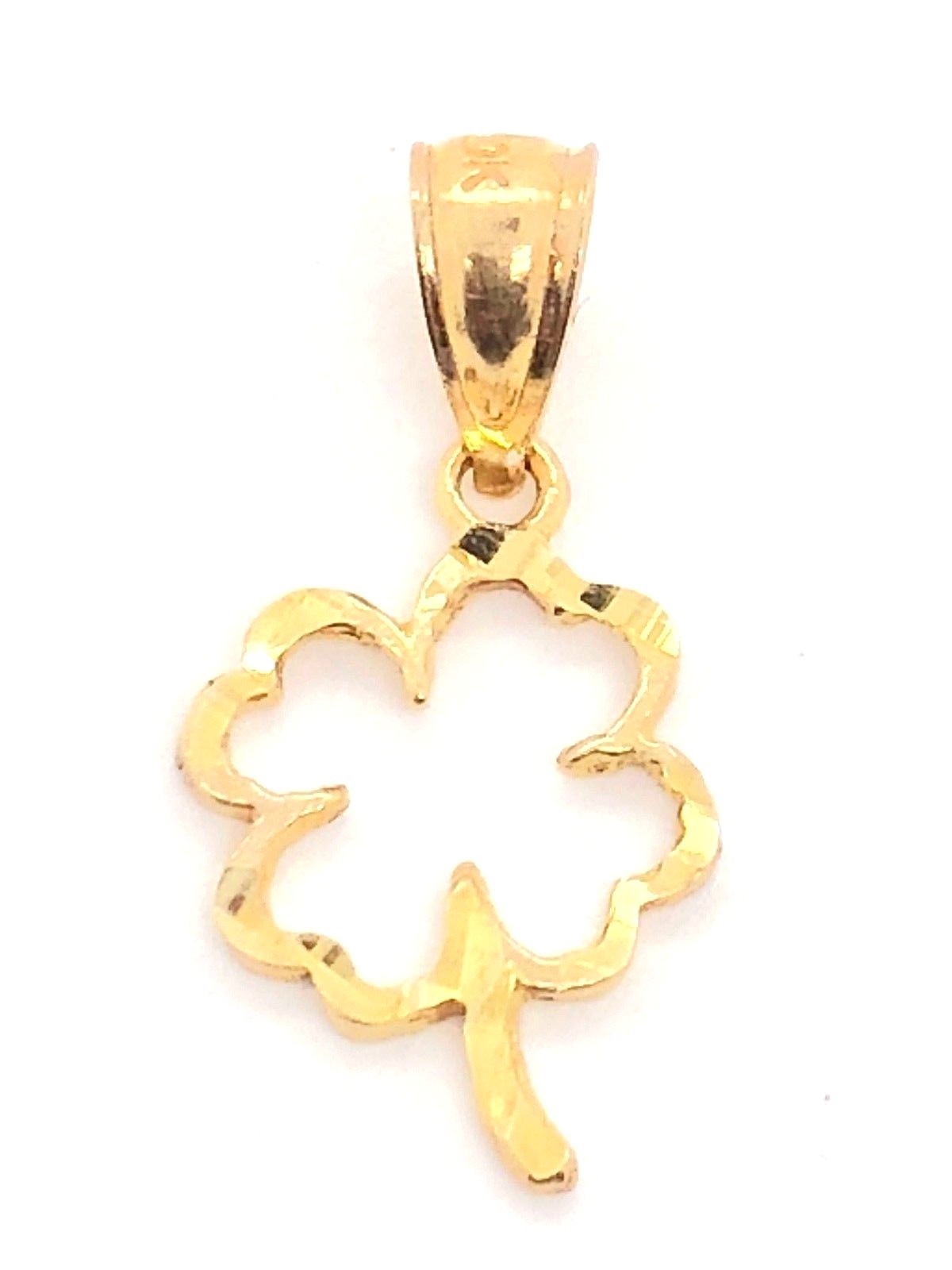 10k Yellow Gold Small Irish Lucky Four Leaf Clover Charm Pendant 0.5 gram