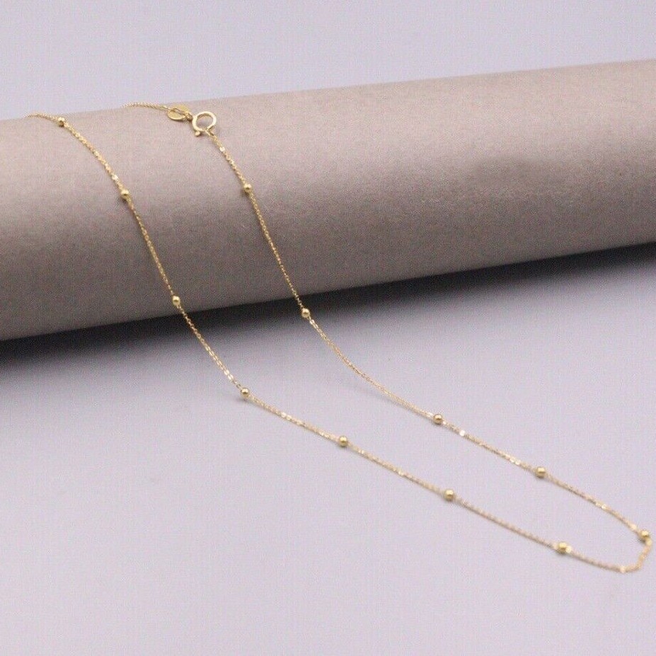 Solid 18K Yellow Gold Pure Au750 Beads Full Star Chain Link Women Necklace 18”