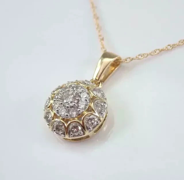 2Ct Round Tester Pass Moissanite Cluster Pendant 14K Yellow Gold Plated Silver