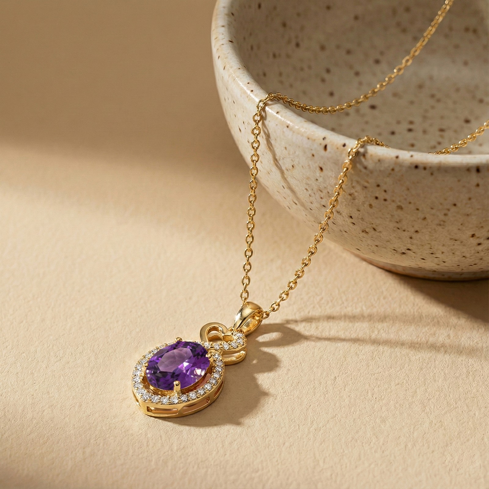 Natural Amethyst Pendant Necklace, Purple Gemstone Halo Heart Infinity Necklace