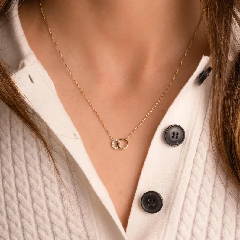 Infinity Interlocking Circle Necklace VVSI Real Moissanite 14k Yellow Gold Over