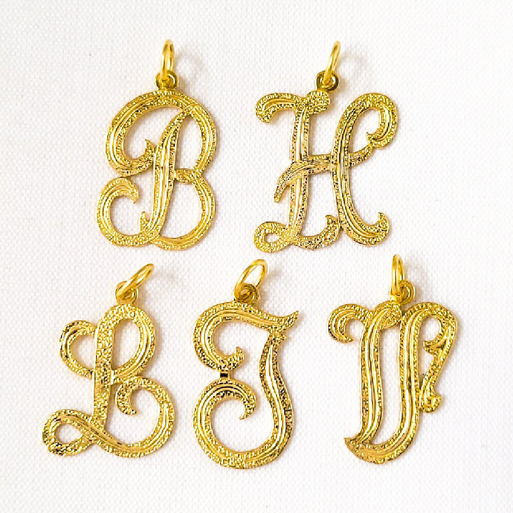 A to Z Any One 14K Yellow Gold Letter Pendant Charm, Made in USA