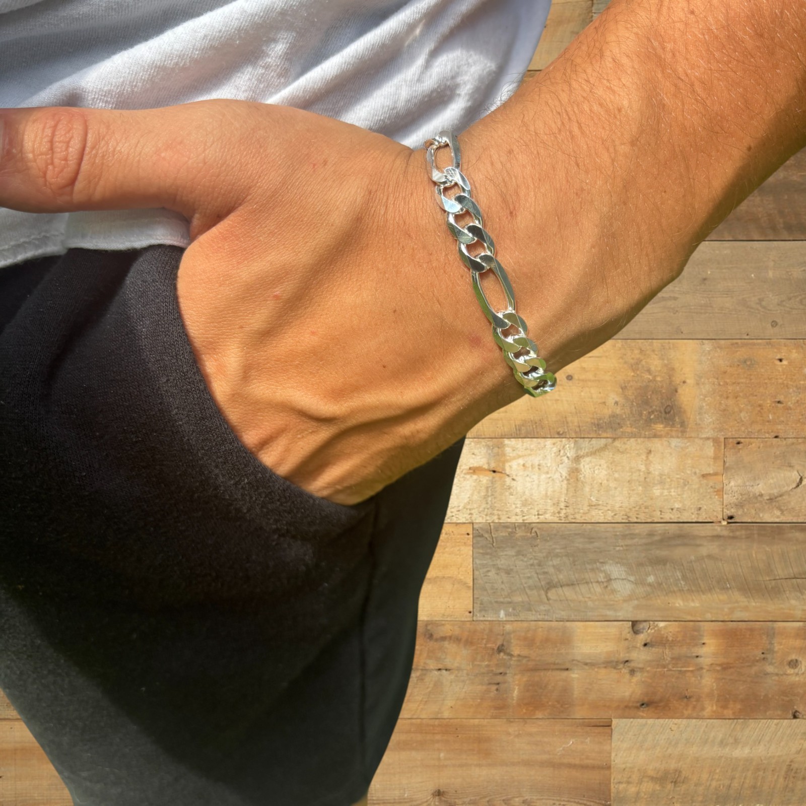 8mm Figaro Bracelet Link – Real Solid 925 Sterling Silver Or 14k Gold Vermeil