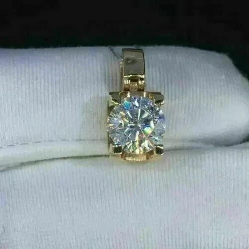 2Ct Round Cut Lab-Created Diamond Solitaire Pendant 14K Yellow Gold Plated