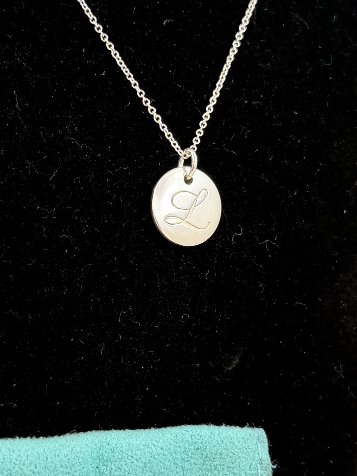 TIFFANY & CO. Sterling Silver Notes Alphabet Initial L Disc Pendant Necklace COA