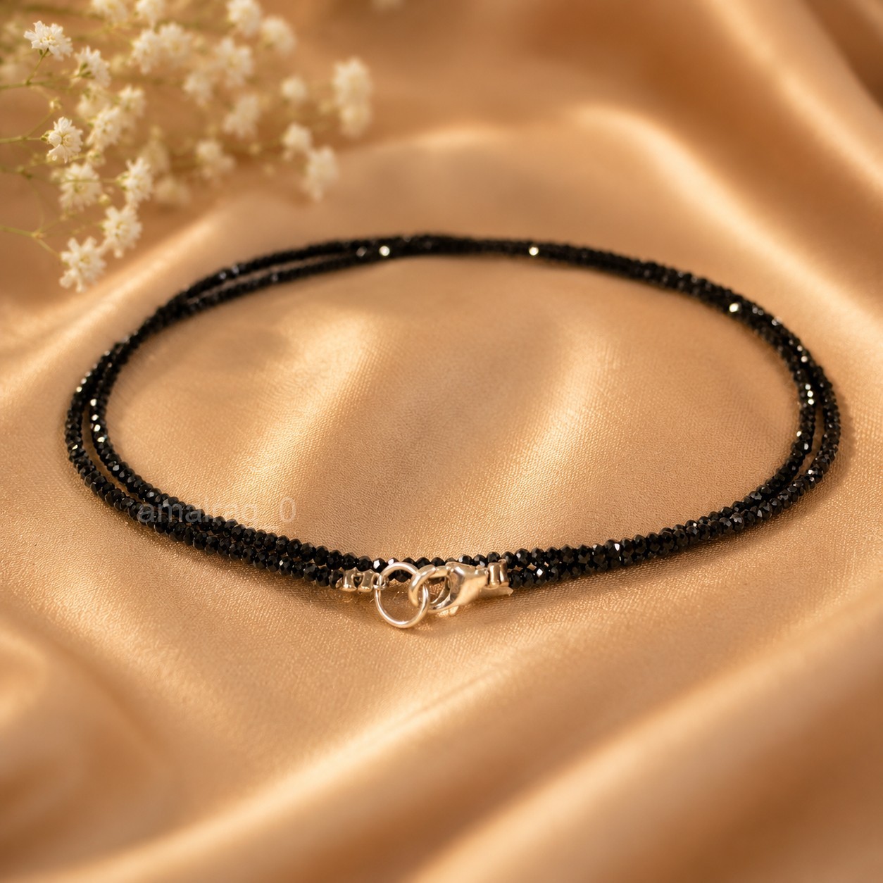 Black Diamond Necklace 28 Inch 2mm Round Faceted Carbonado Quality AAA Certified
