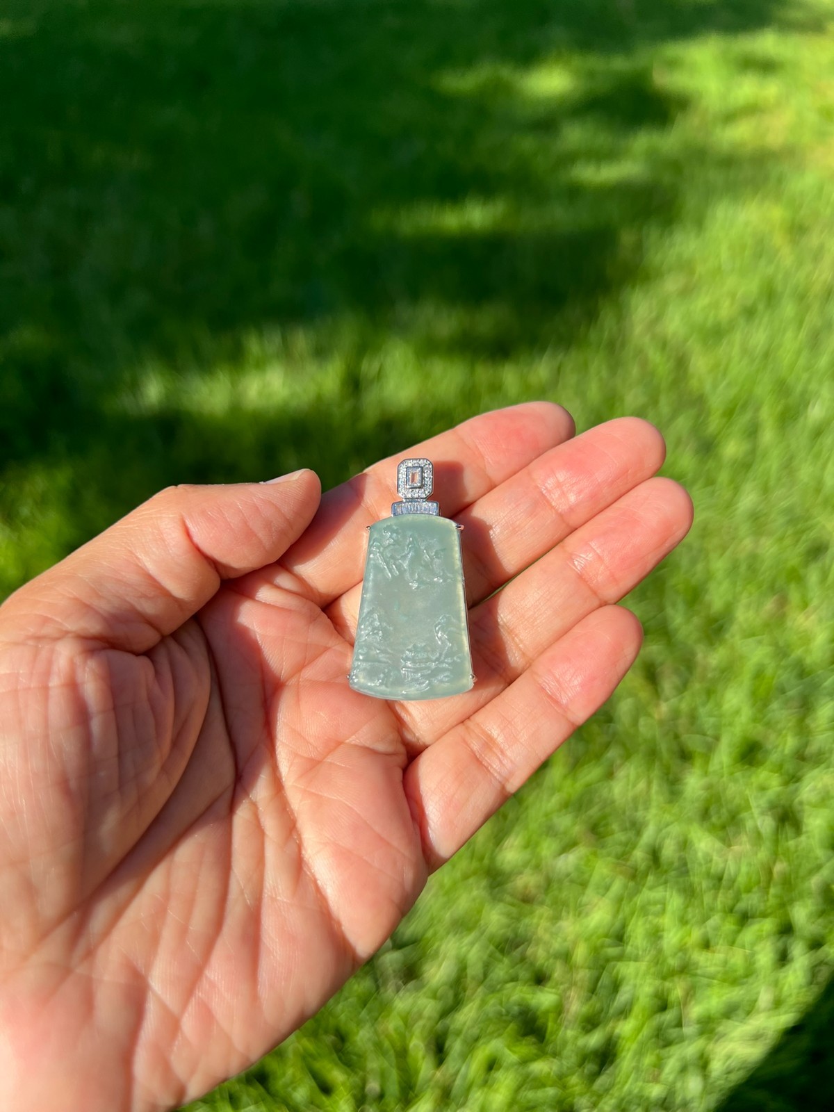 100% Natural Grade A Guatemala Jadeite Jade Landscape Pendant H176 4
