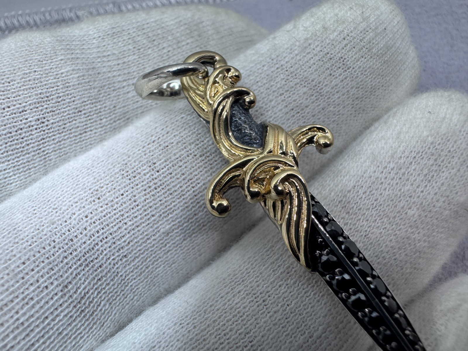 David Yurman Waves Dagger Amulet Pendant – Sterling w/ 18k Gold & Black Diamonds