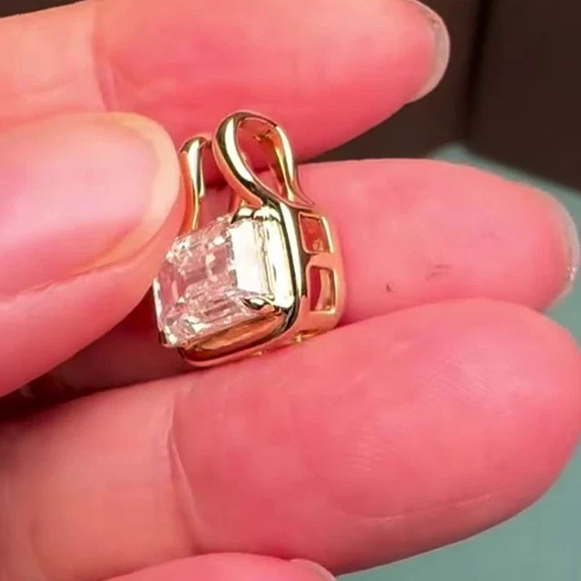1.50Ct Emerald Cut Lab Created Diamond Gift Women Pendant 14k Yellow Gold Plated