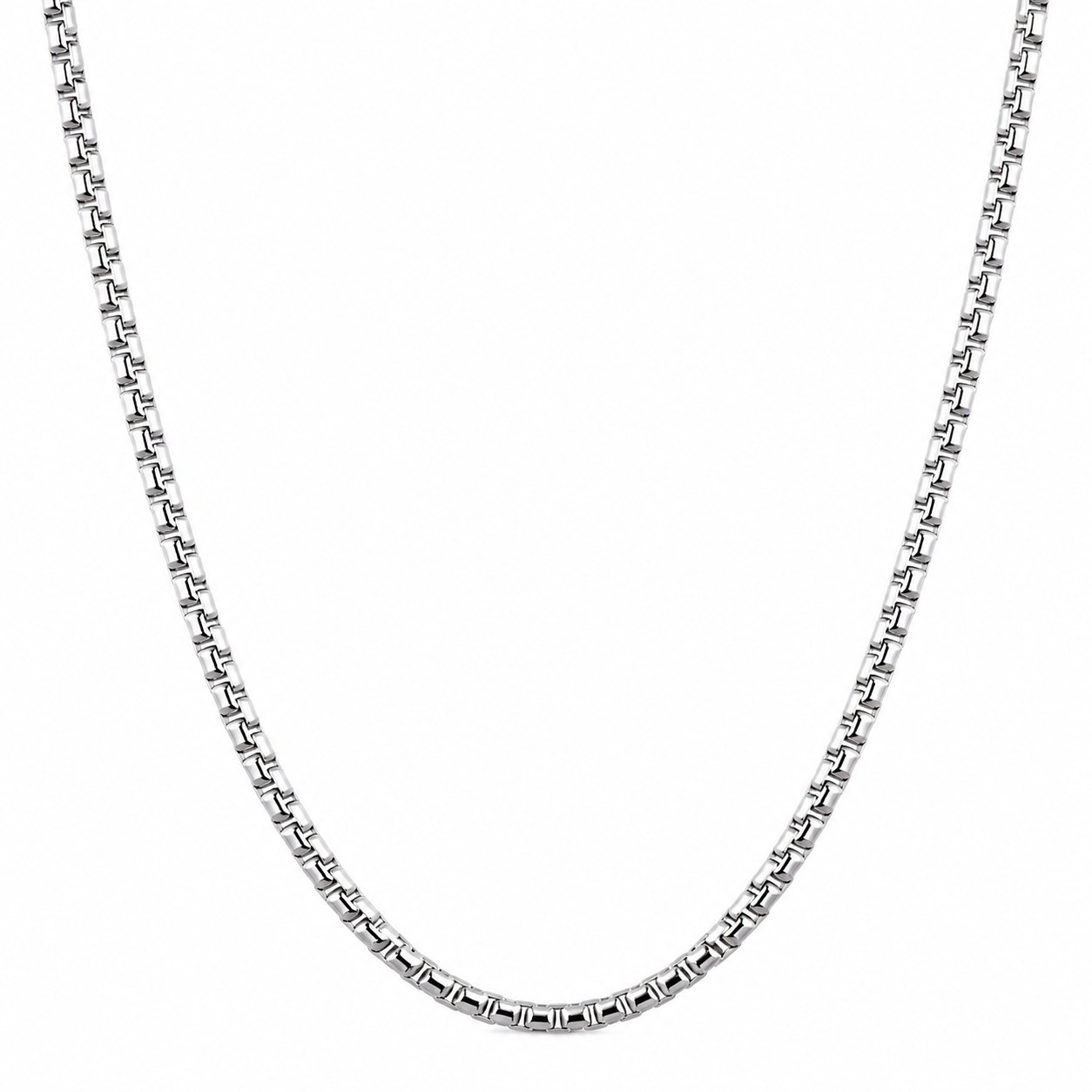 925 Sterling Silver Round Box Chain Necklace 3.5mm 22 Inch Rhodium Plated, Italy